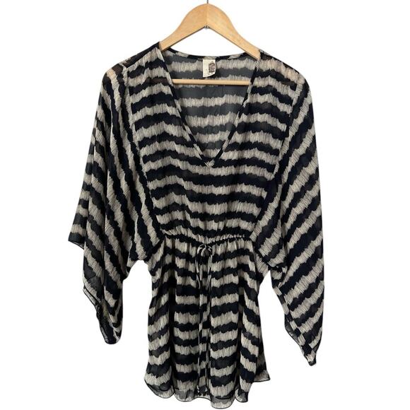 Birdcage Blue Stripe Semi Sheer Swim Cover Large - Picture 1 of 4